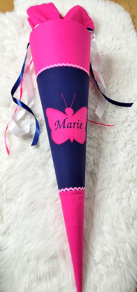 Zuckertüte Schmetterling 35cm und 70cm dunkelblau-pink – Bild 2